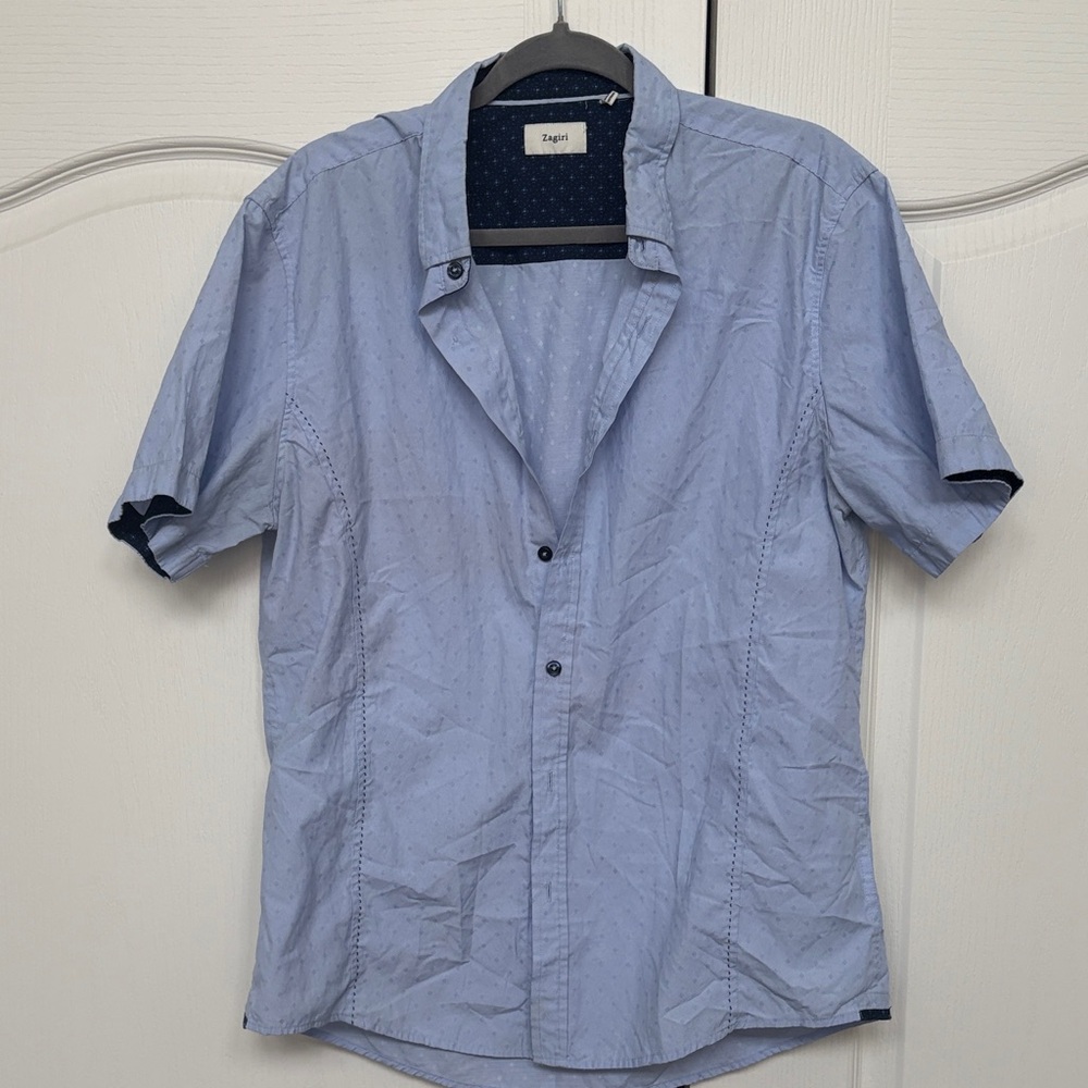 Zagiri Light Blue Short Sleeve Casual Button-Down Shirt